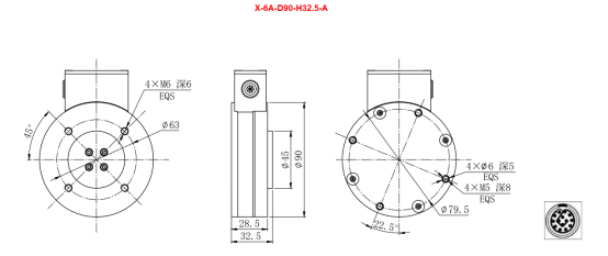 6 axis force/torque sensor x 6a d90 h32.5 a